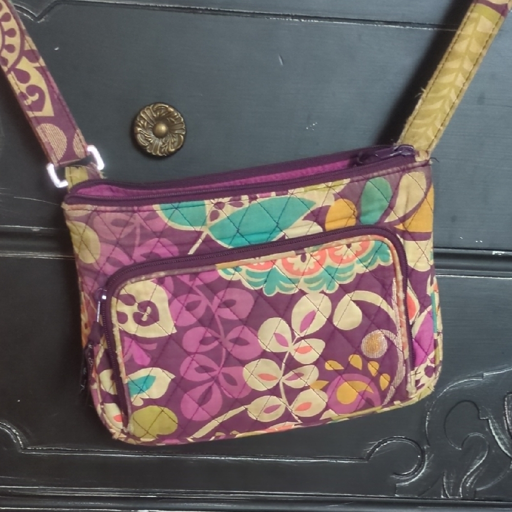 Vera Bradley Purple and Yellow Crossbody Bag with Quilted Fabric